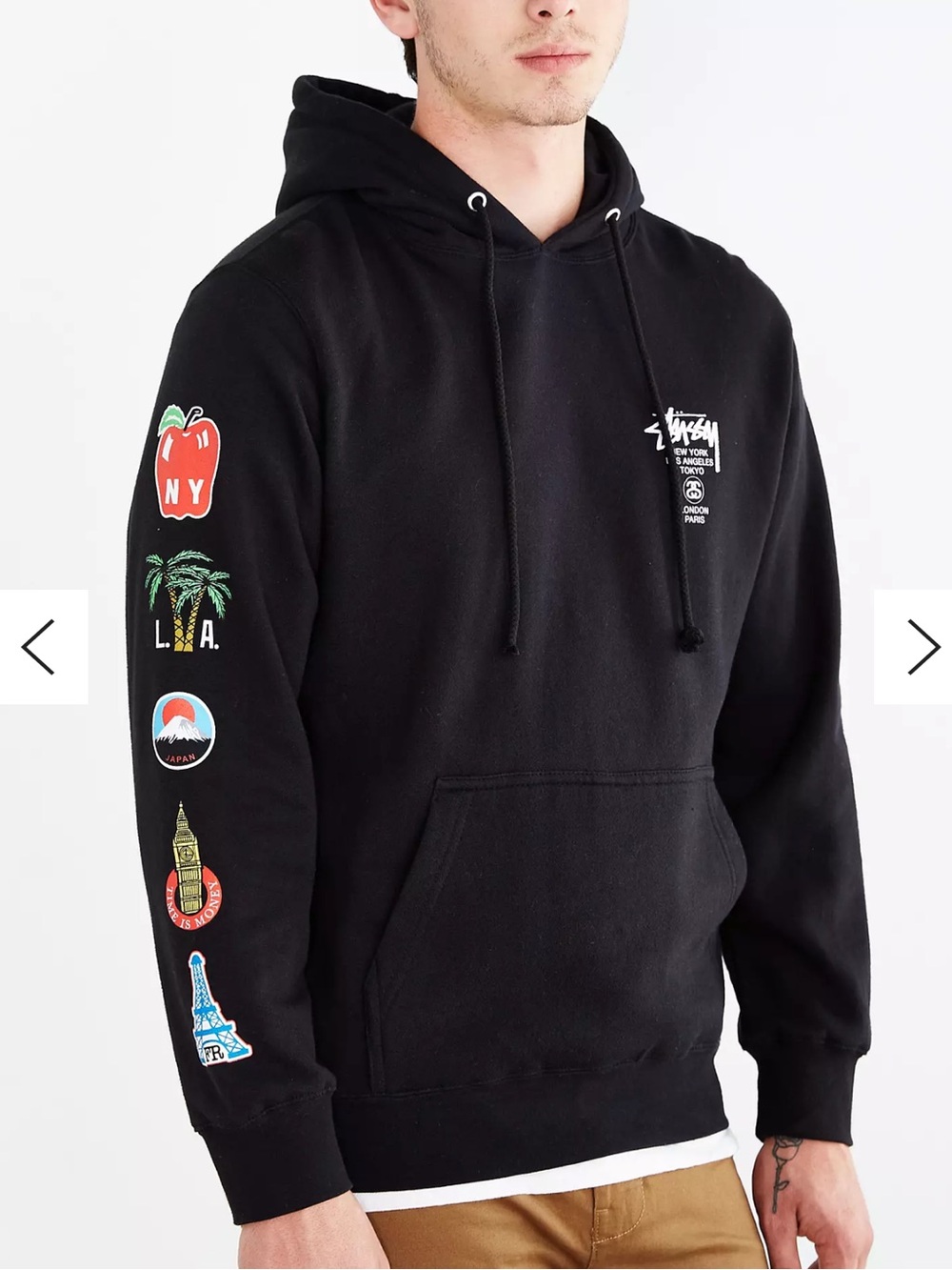 Stussy World Tour Flag Sleeve Patch Hoodie - Men's Pullover Size M